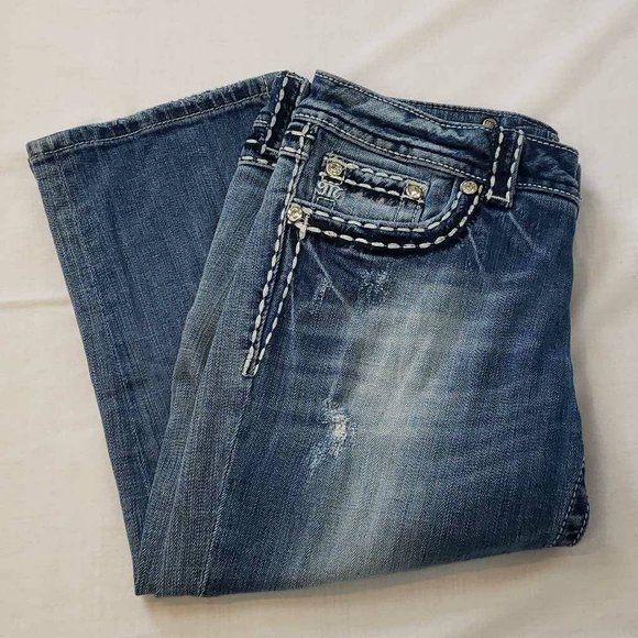 Miss Me Womens Cropped Jeans Blue Thick Stitch Medium Wash Low Rise Denim 29 - Picture 6 of 12